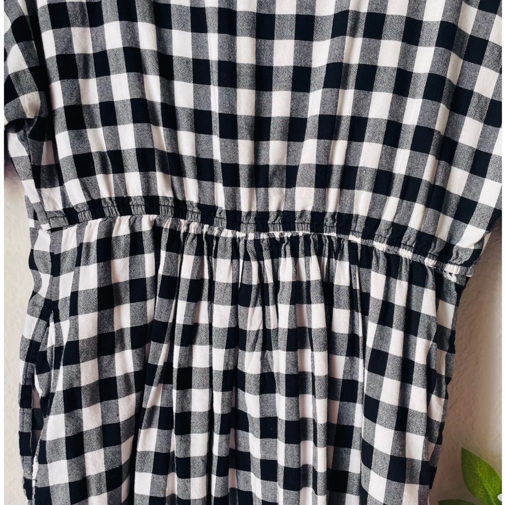 Downeast Black White Gingham Plaid Babydoll Dress Ruffle Sleeve Pockets Size L - Picture 5 of 16